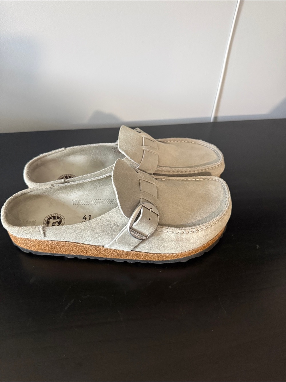 Birkenstock Suede Slip-On Clog in Light Gray with Buckle
